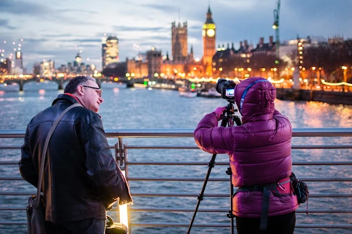 Hungerford Bridge and Golden Jubilee Bridges of London, UK